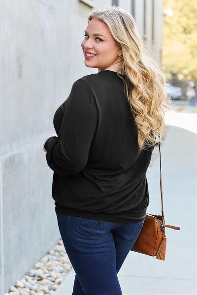 Get trendy with Full Size V-Neck Lantern Sleeve Blouse - Blouse available at Styles Code. Grab yours today!