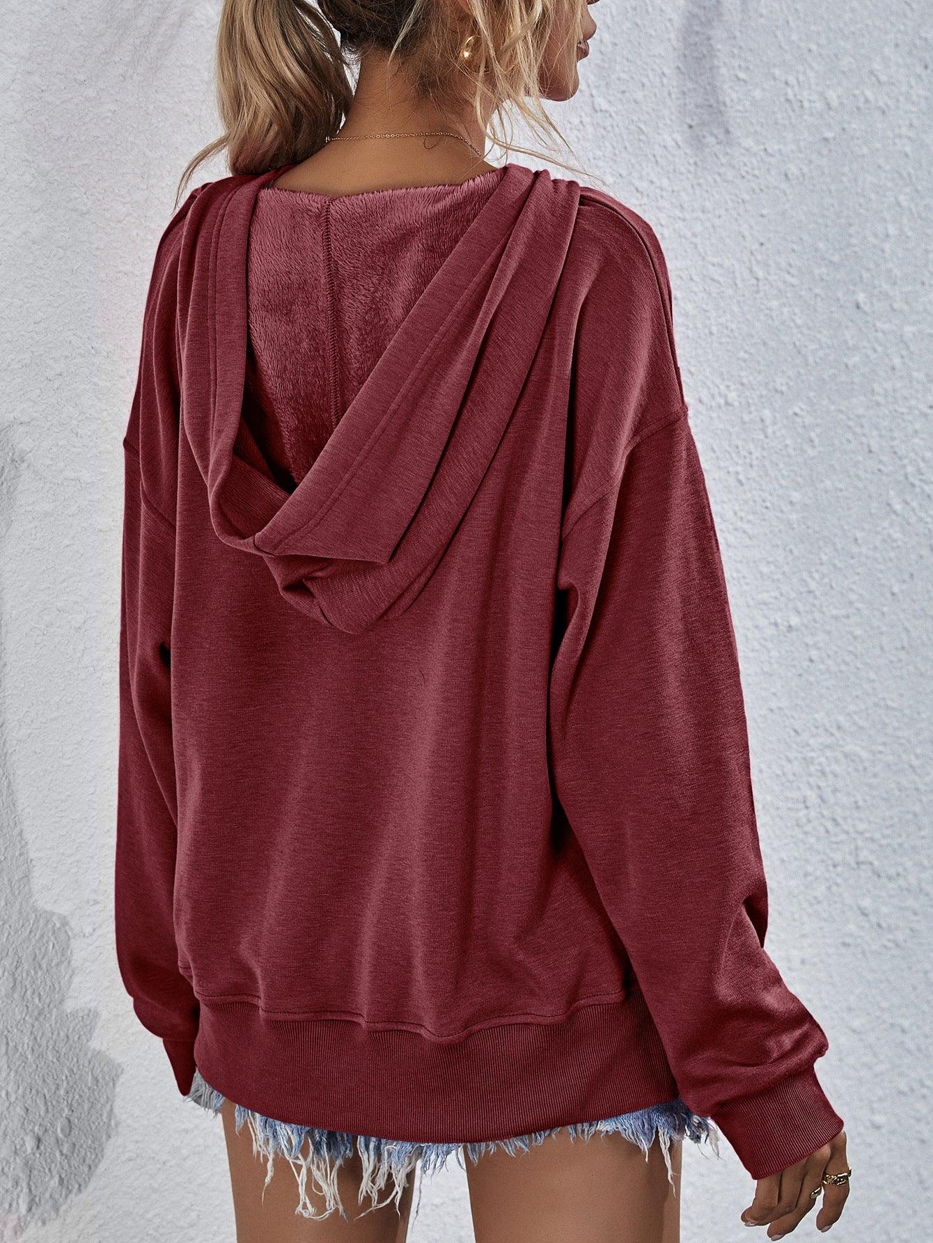 Get trendy with Dropped Shoulder Slit Hoodie - Tops available at Styles Code. Grab yours today!