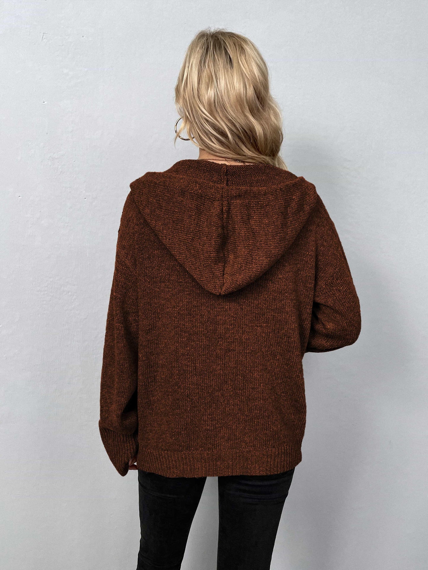 Get trendy with Button-Down Long Sleeve Hooded Sweater - Tops available at Styles Code. Grab yours today!