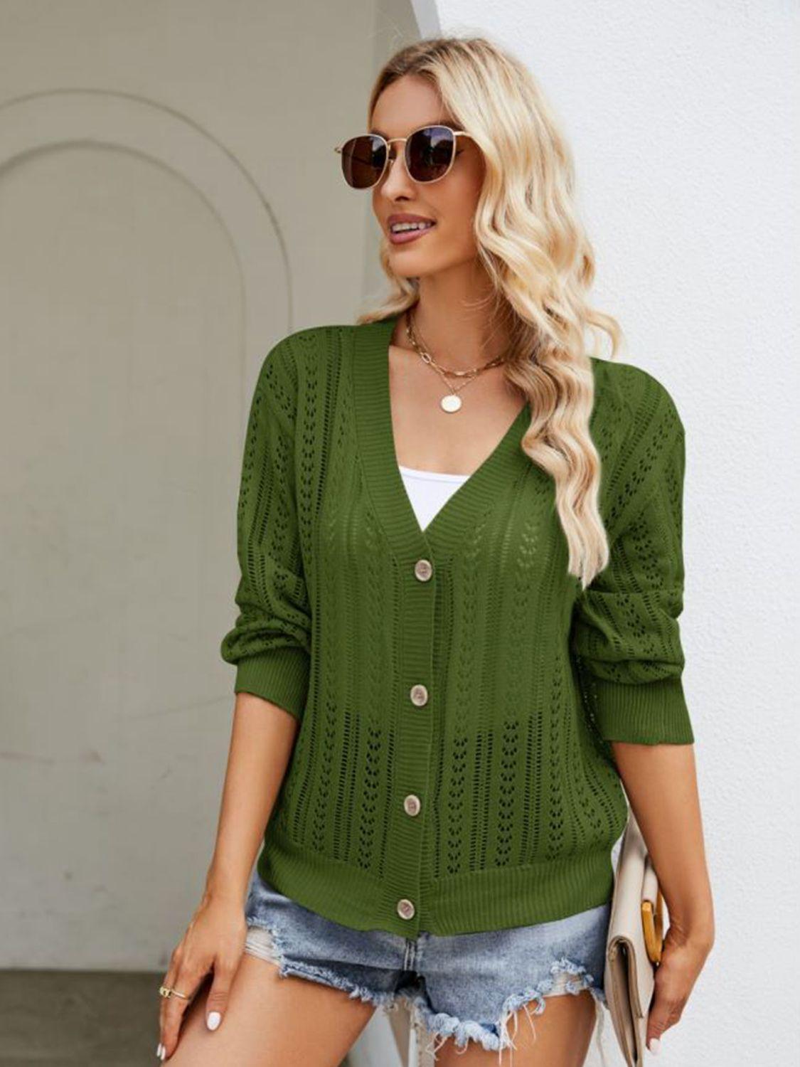 Get trendy with Button Down Ribbed Trim Cardigan - Cardigans available at Styles Code. Grab yours today!