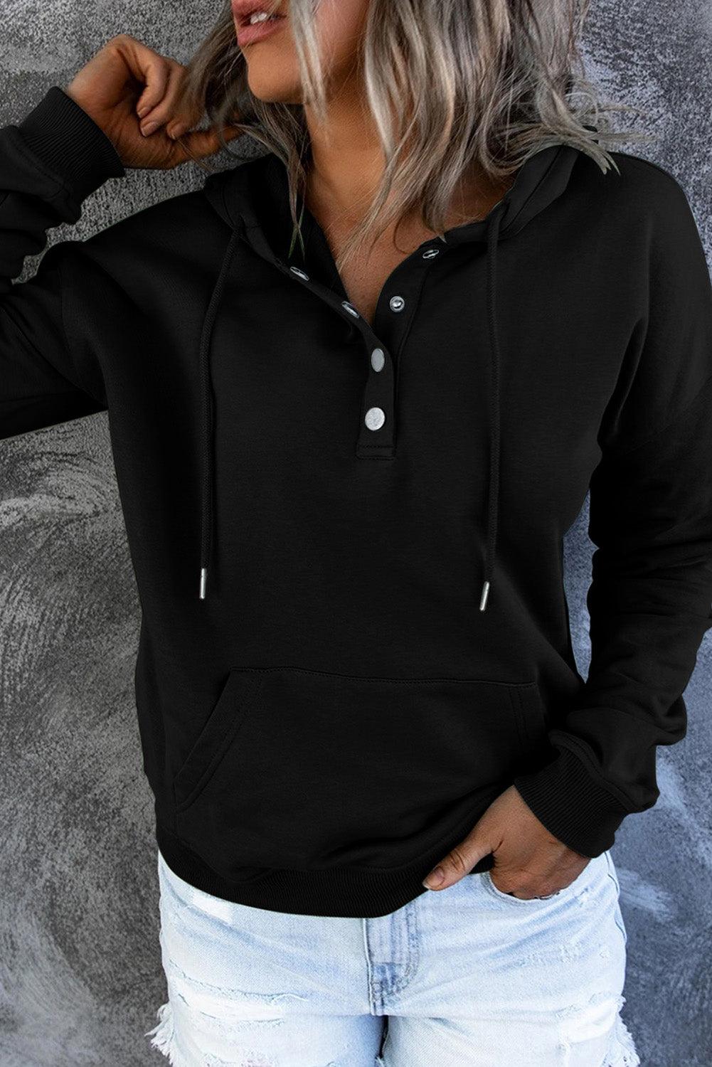 Get trendy with Dropped Shoulder Long Sleeve Hoodie with Pocket - Tops available at Styles Code. Grab yours today!