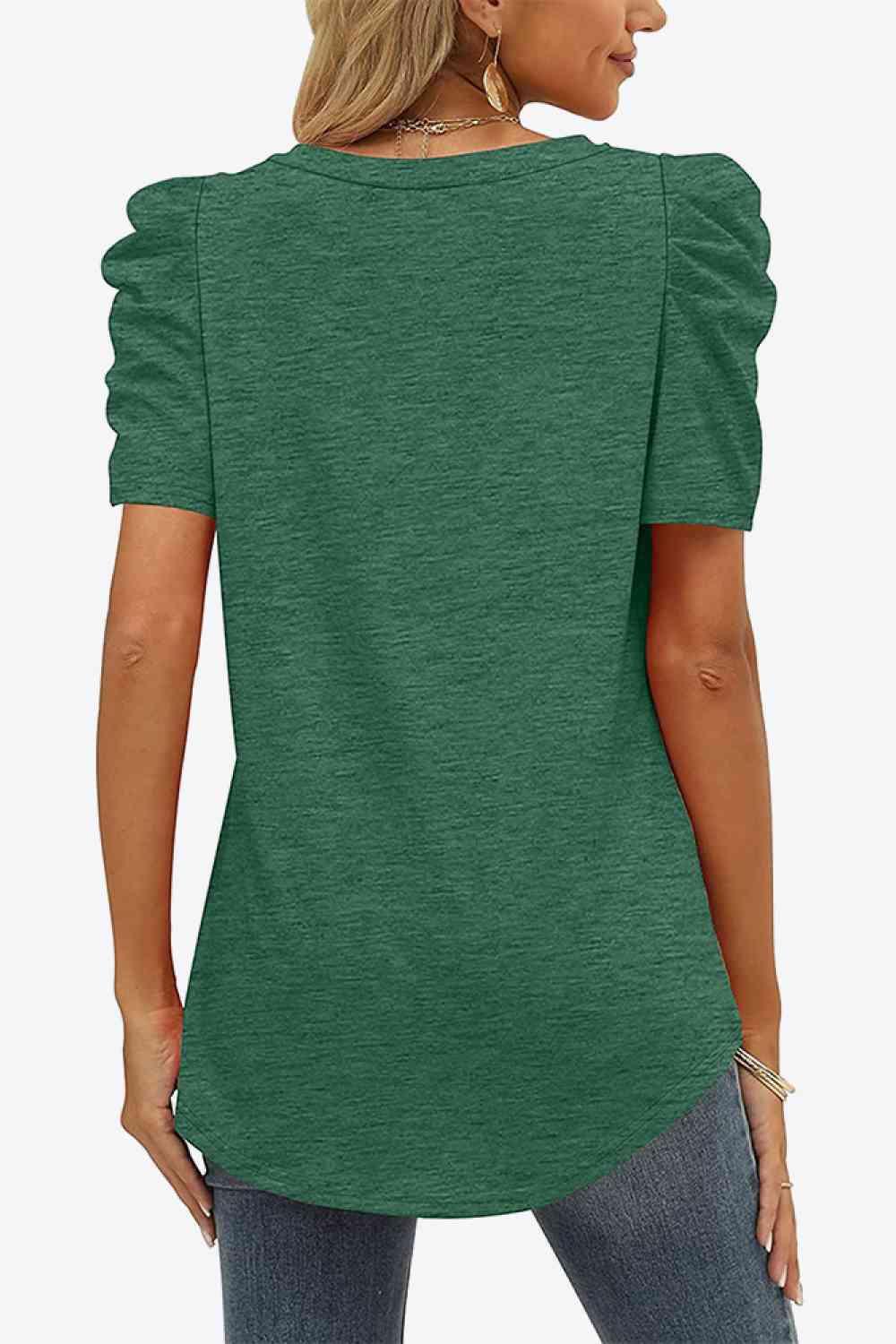 Get trendy with V-Neck Puff Sleeve Tee - T-Shirt available at Styles Code. Grab yours today!