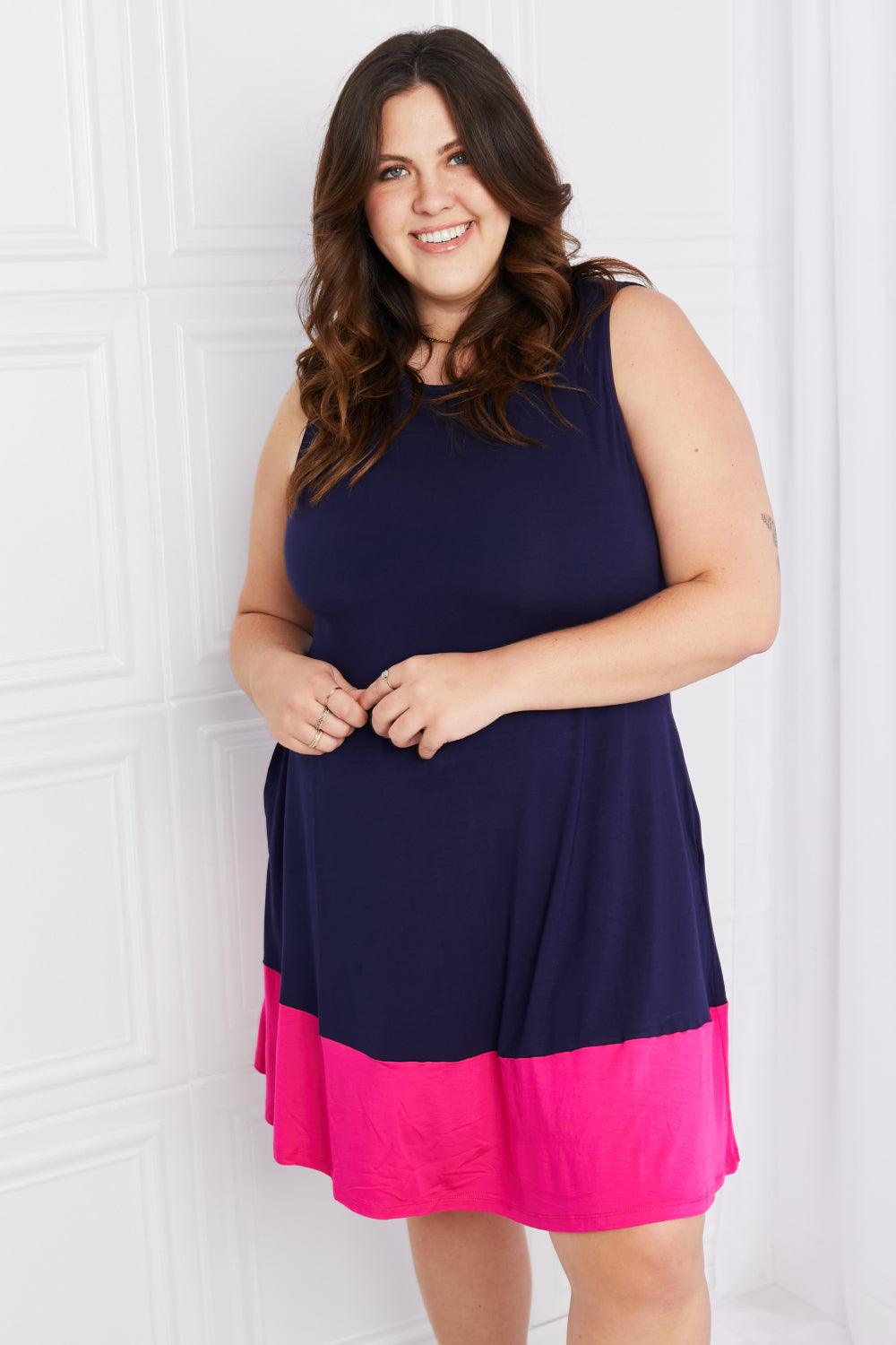 Get trendy with Full Size Two-Tone Mini Dress with Pockets - available at Styles Code. Grab yours today!