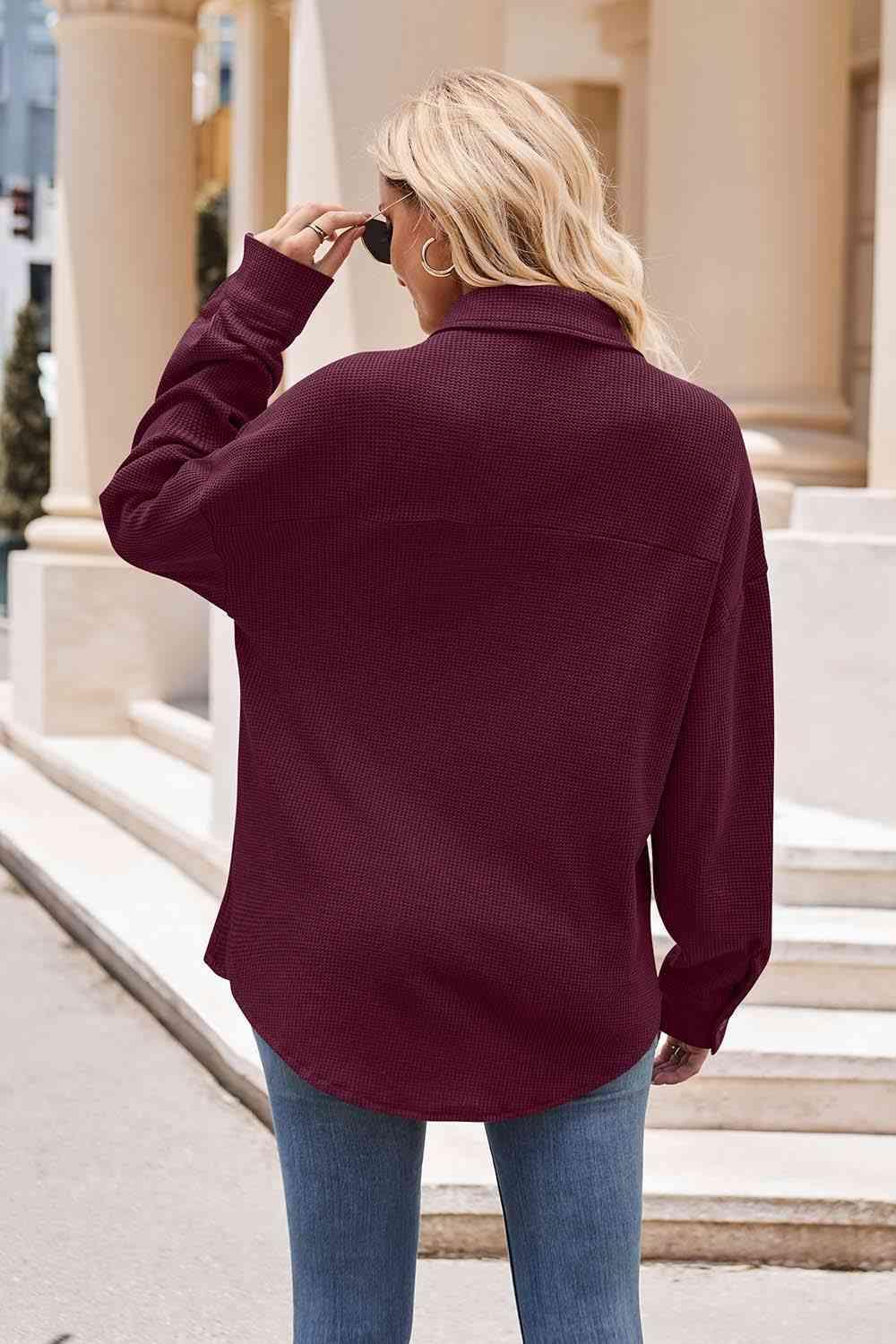Get trendy with Collared Neck Dropped Shoulder Shirt - Shirt available at Styles Code. Grab yours today!