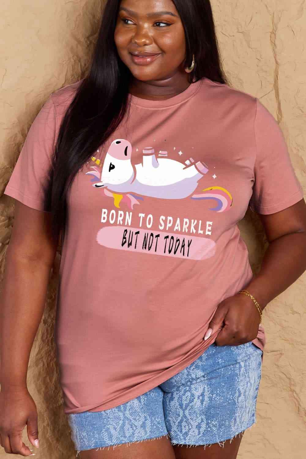Get trendy with Full Size BORN TO SPARKLE Graphic Cotton Tee - T-Shirt available at Styles Code. Grab yours today!