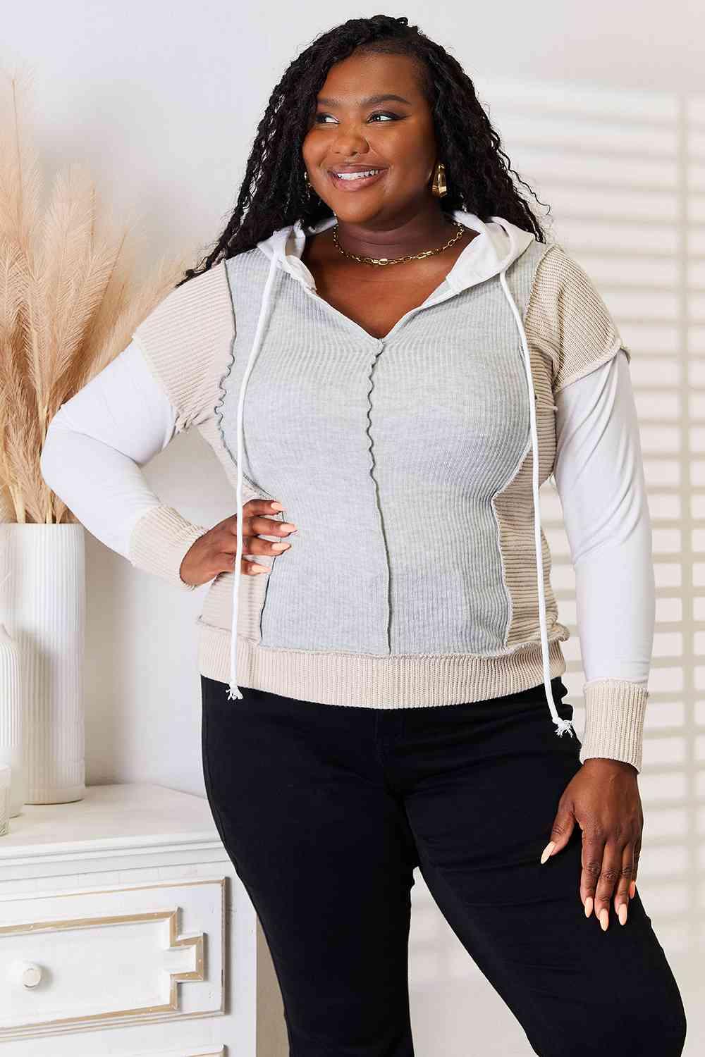 Get trendy with Color Block Exposed Seam Drawstring Hoodie - Hoodie available at Styles Code. Grab yours today!