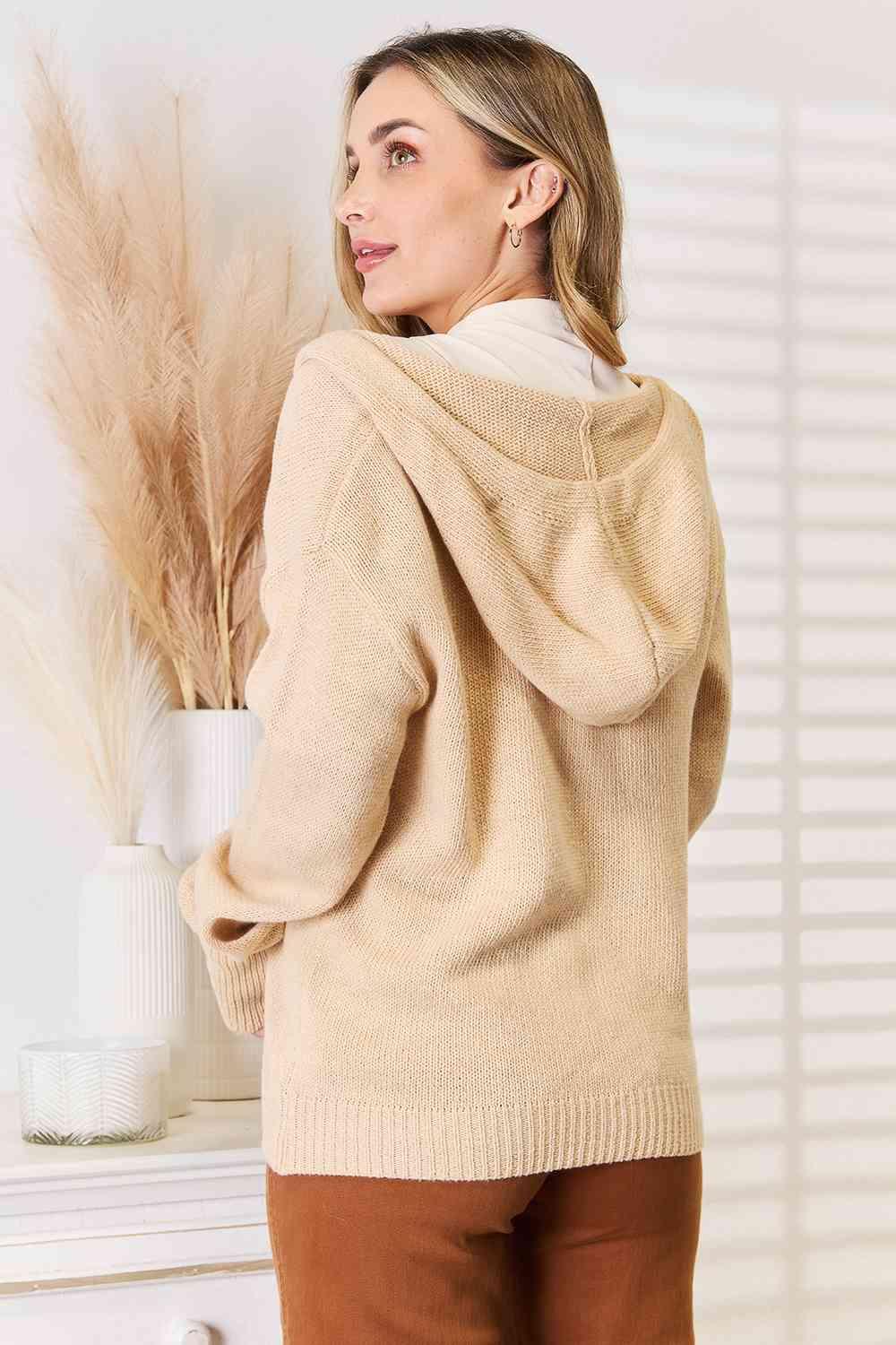 Get trendy with Button-Down Long Sleeve Hooded Sweater - Sweater available at Styles Code. Grab yours today!