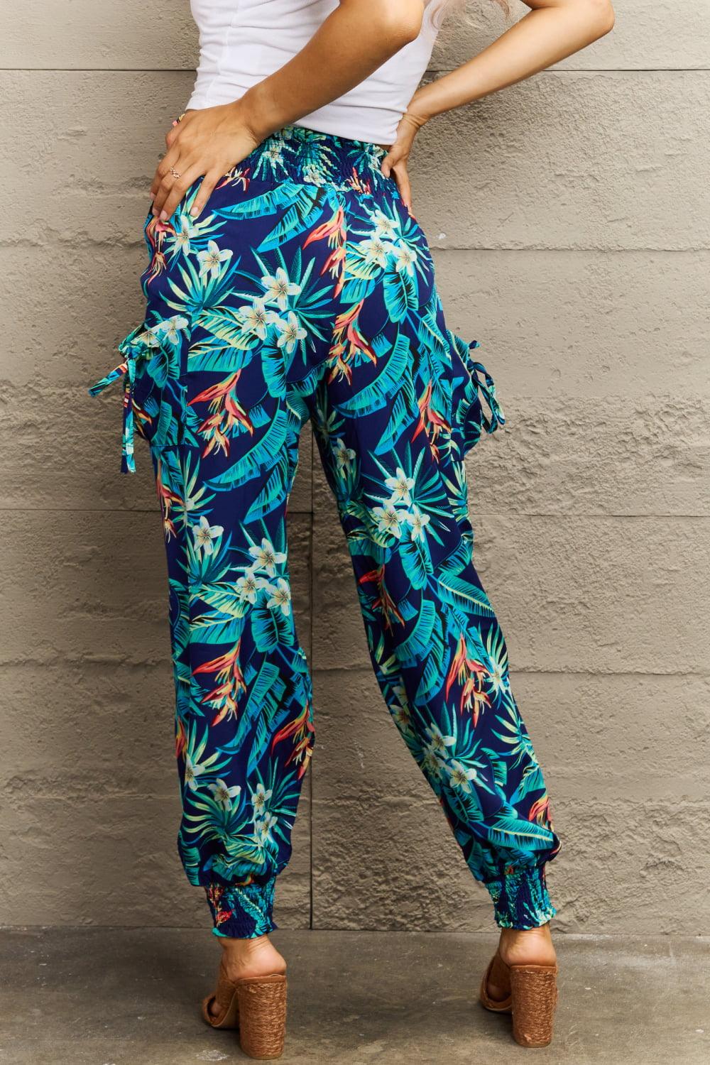 Get trendy with Smocked Plant Print Long Pants - Bottoms available at Styles Code. Grab yours today!