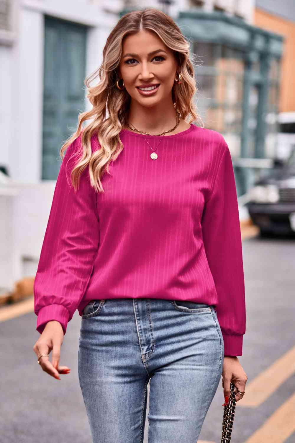 Get trendy with Round Neck Long Sleeve Tee - T-Shirt available at Styles Code. Grab yours today!