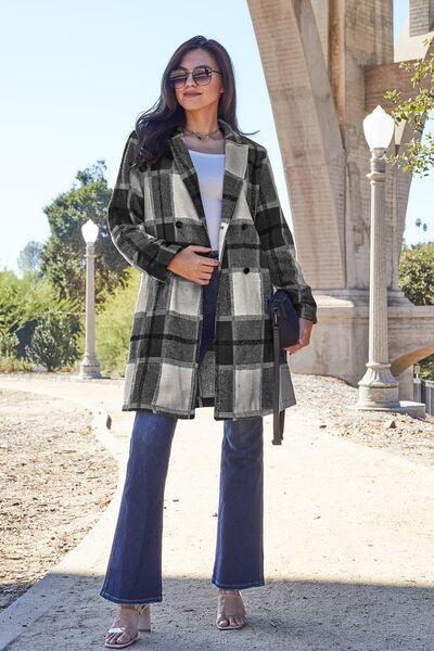 Get trendy with Full Size Plaid Button Up Coat - available at Styles Code. Grab yours today!