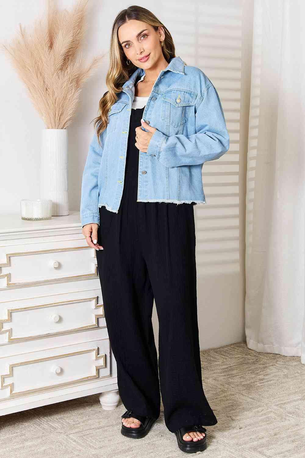 Get trendy with Dropped Shoulder Denim Jacket - Jacket available at Styles Code. Grab yours today!