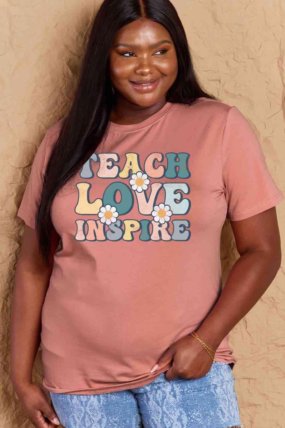 Get trendy with Full Size TEACH LOVE INSPIRE Graphic Cotton T-Shirt - T-Shirt available at Styles Code. Grab yours today!
