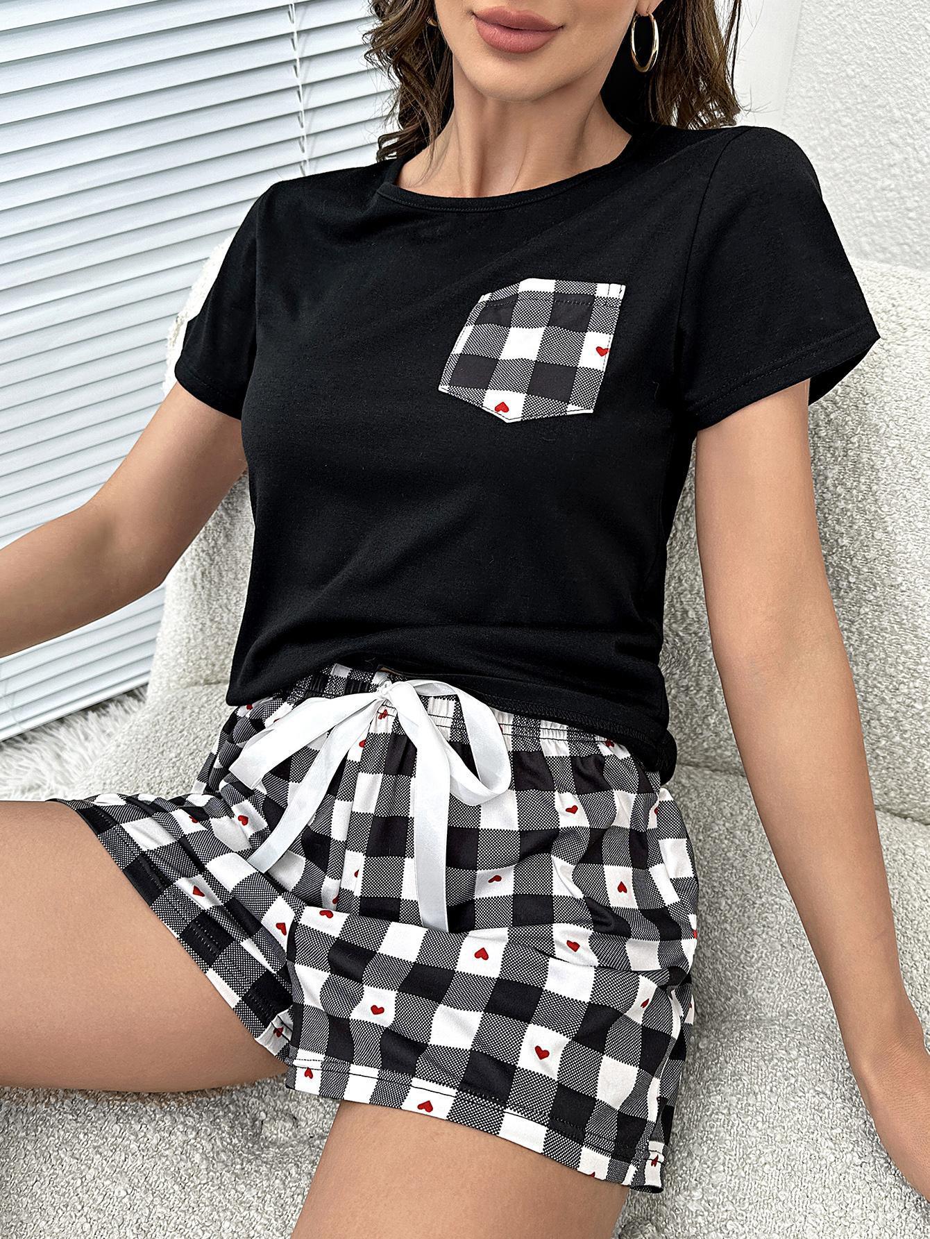 Get trendy with Plaid Heart Top and Shorts Lounge Set - Two Piece Sets available at Styles Code. Grab yours today!