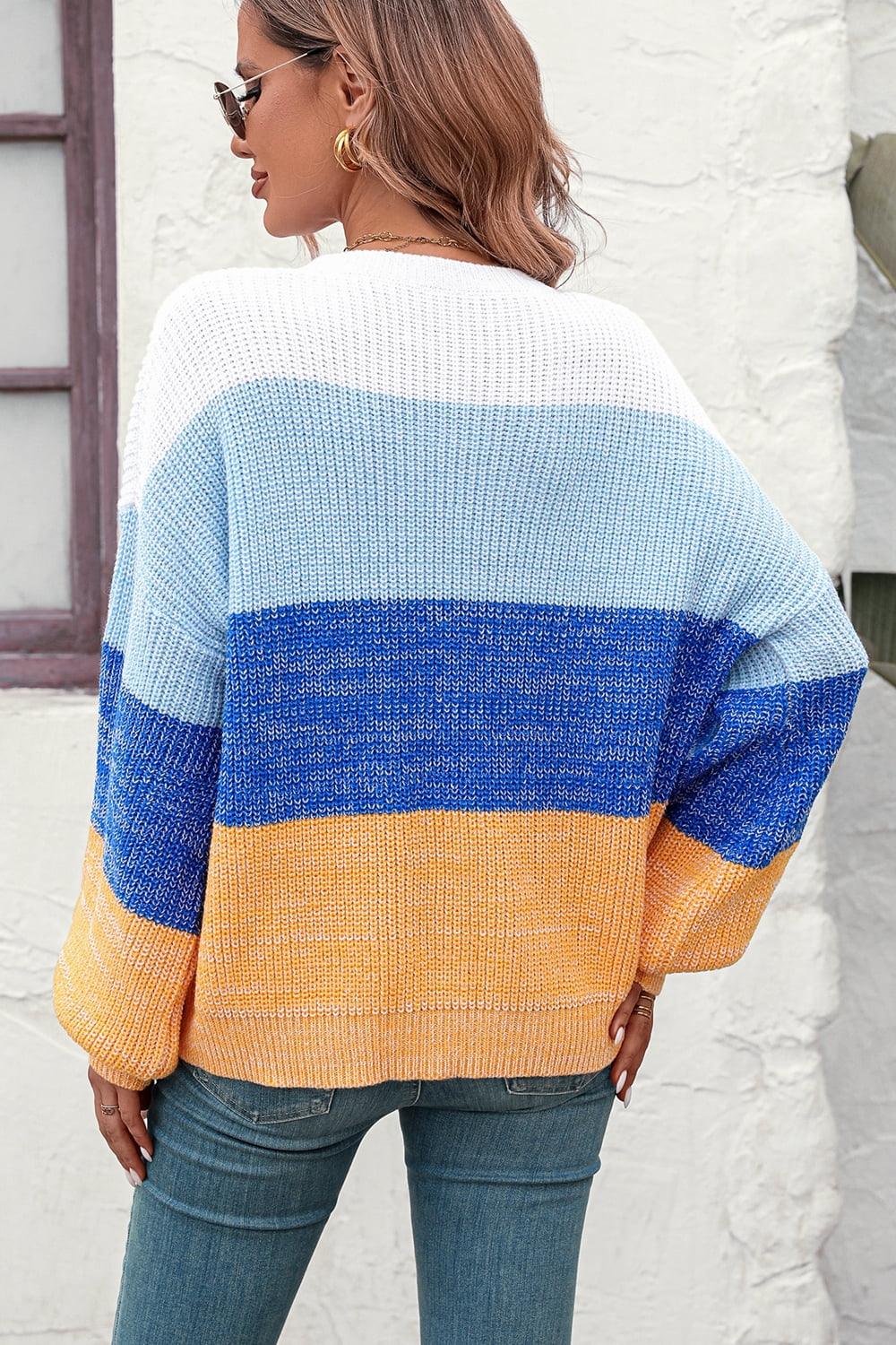 Get trendy with Round Neck Color Block Ribbed Pullover Sweater - Tops available at Styles Code. Grab yours today!