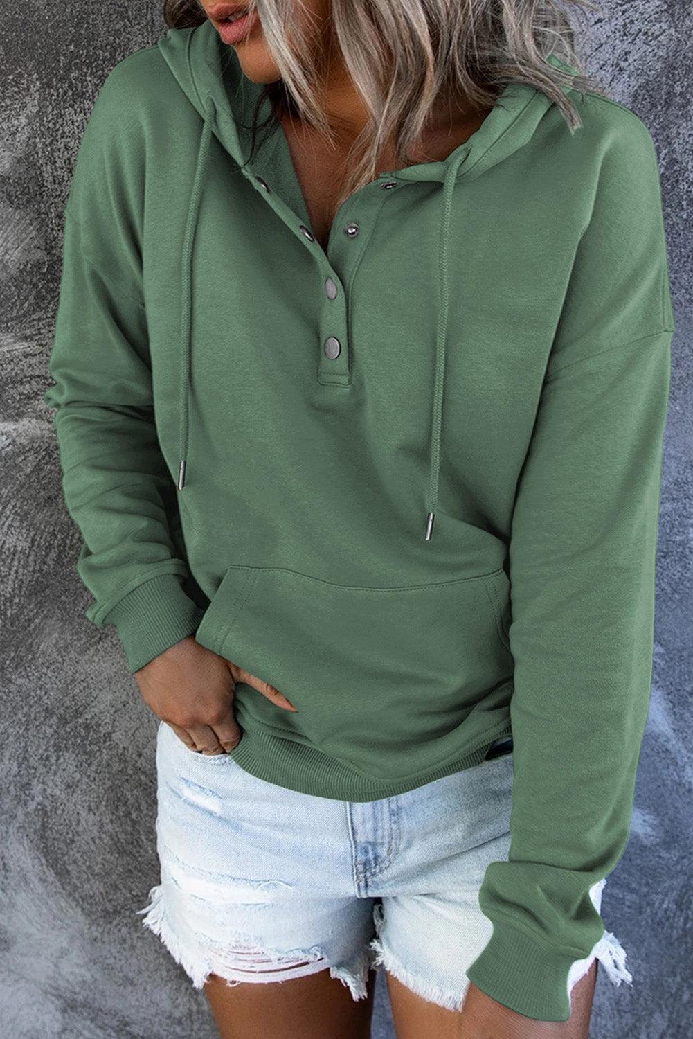 Get trendy with Dropped Shoulder Long Sleeve Hoodie with Pocket - Tops available at Styles Code. Grab yours today!