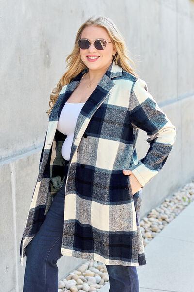 Get trendy with Full Size Plaid Button Up Coat - available at Styles Code. Grab yours today!