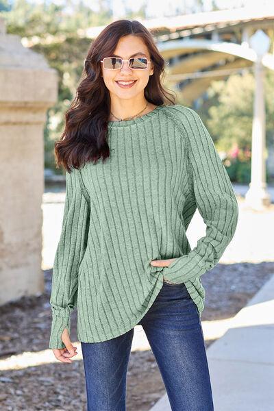 Get trendy with Full Size Ribbed Round Neck Knit Top - available at Styles Code. Grab yours today!