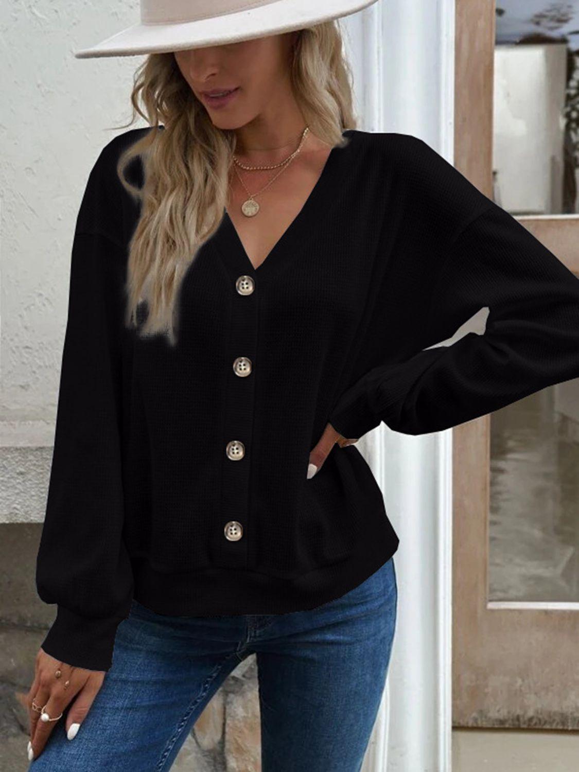 Get trendy with V-Neck Dropped Shoulder Blouse - Tops available at Styles Code. Grab yours today!