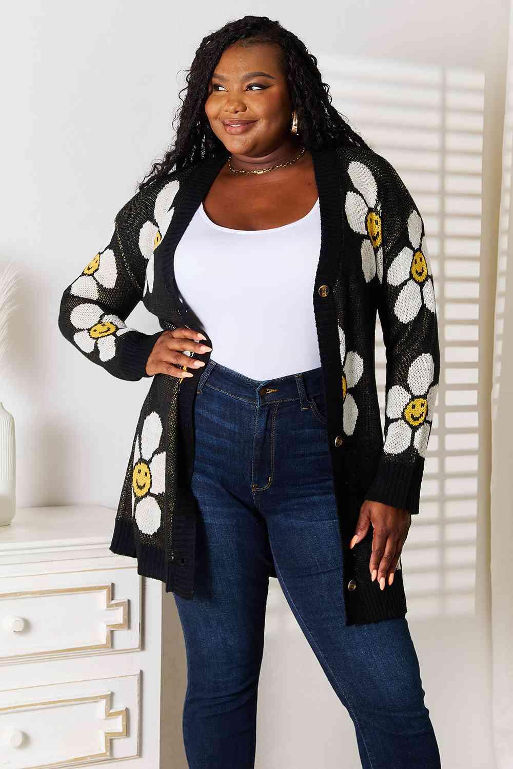 Get trendy with Floral Button Down Longline Cardigan - Cardigan available at Styles Code. Grab yours today!