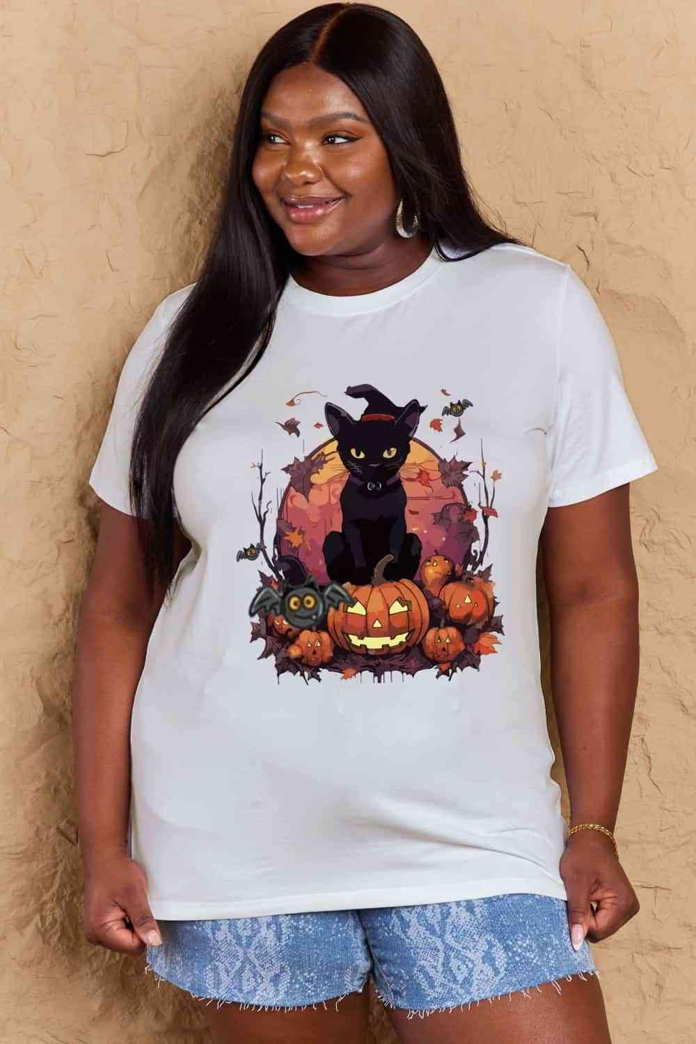 Get trendy with Full Size Halloween Theme Graphic T-Shirt - T-Shirt available at Styles Code. Grab yours today!