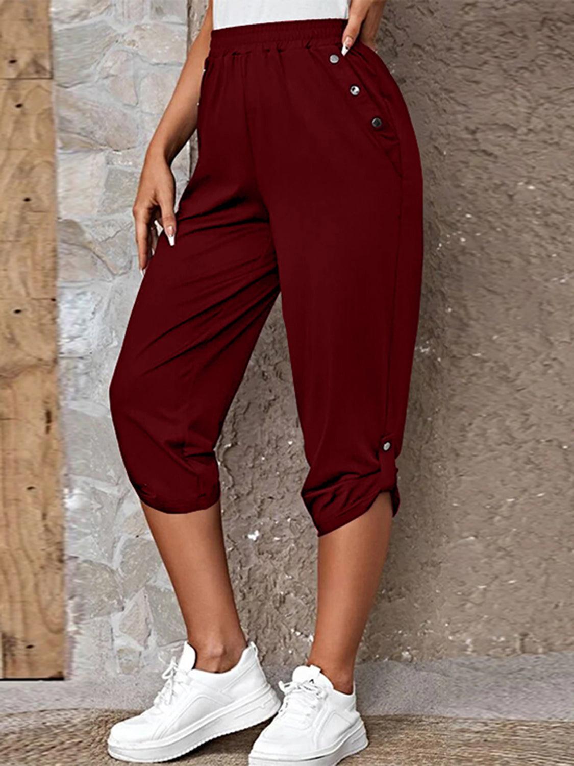 Get trendy with Full Size Roll-Tab Capris Pants - Bottoms available at Styles Code. Grab yours today!