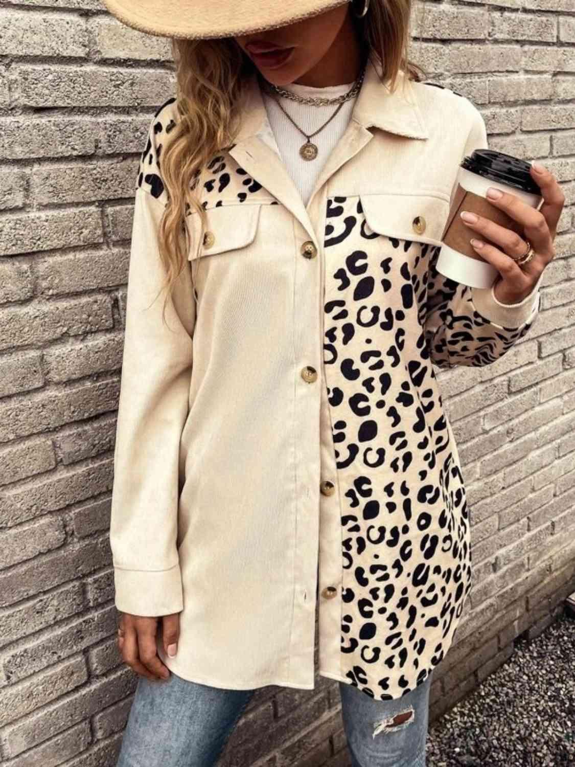 Get trendy with Full Size Leopard Collared Shirt - Shirt available at Styles Code. Grab yours today!