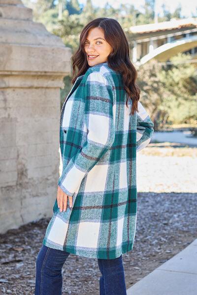 Get trendy with Full Size Plaid Button Up Coat - available at Styles Code. Grab yours today!