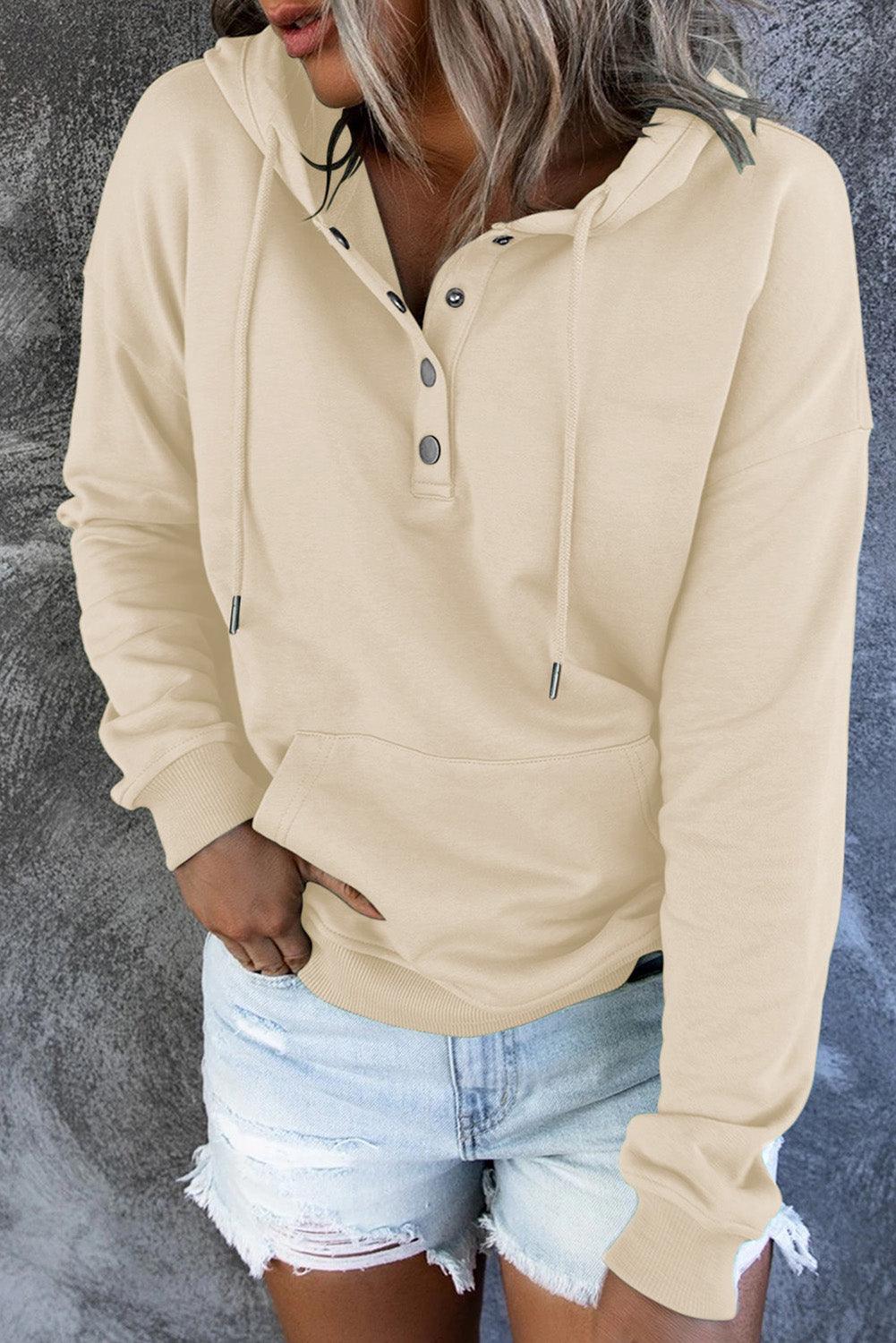 Get trendy with Dropped Shoulder Long Sleeve Hoodie with Pocket - Tops available at Styles Code. Grab yours today!