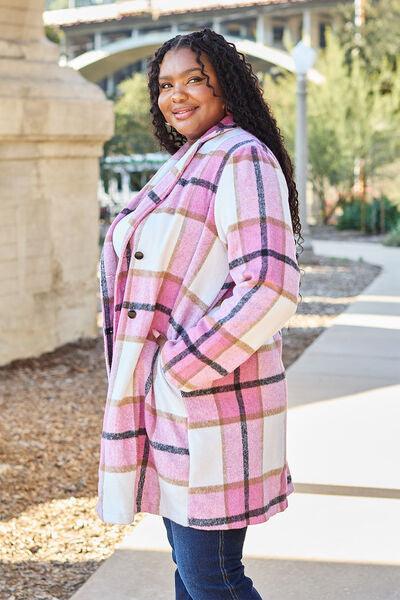 Get trendy with Full Size Plaid Button Up Coat - available at Styles Code. Grab yours today!