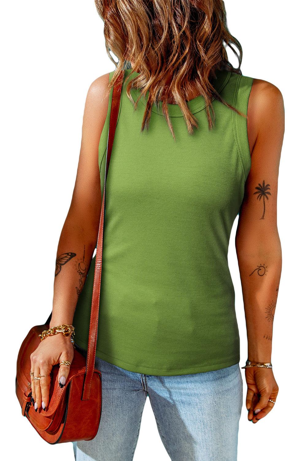 Get trendy with Round Neck Sleeveless Tank - Tops available at Styles Code. Grab yours today!