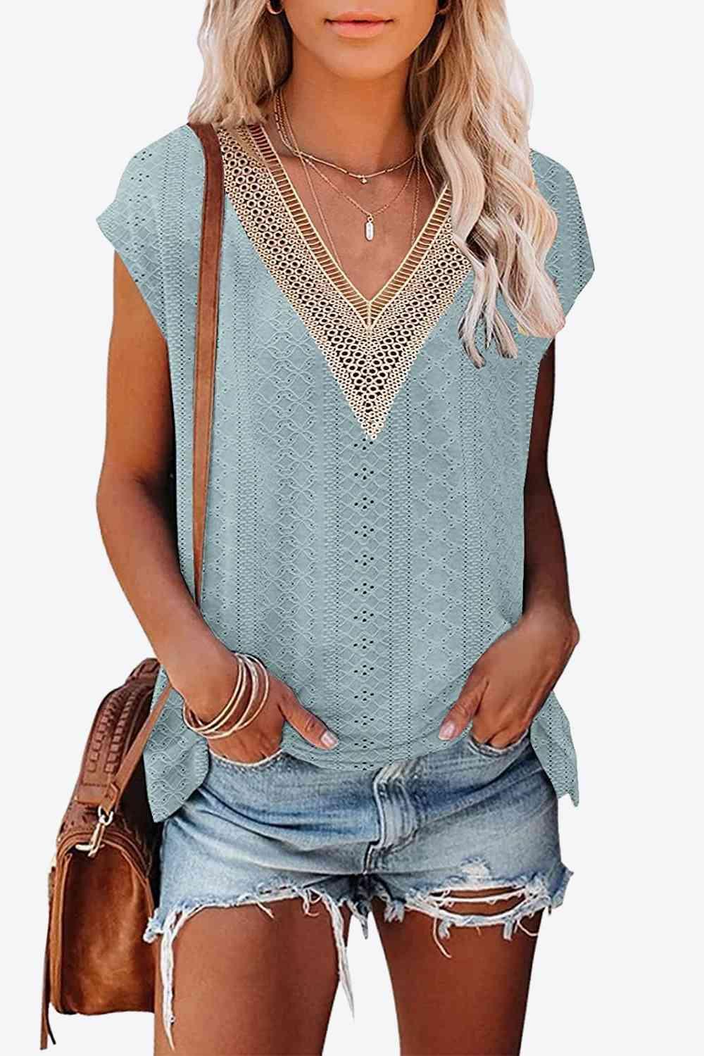Get trendy with Contrast V-Neck Tee - T-Shirt available at Styles Code. Grab yours today!