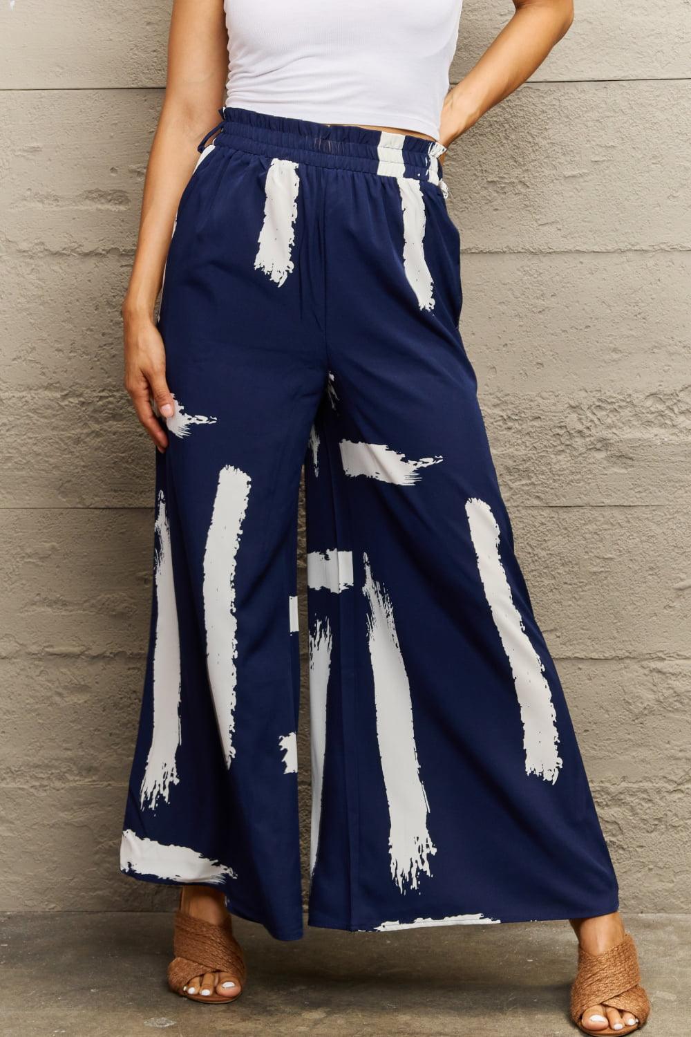 Get trendy with Printed Wide Leg Long Pants - Bottoms available at Styles Code. Grab yours today!