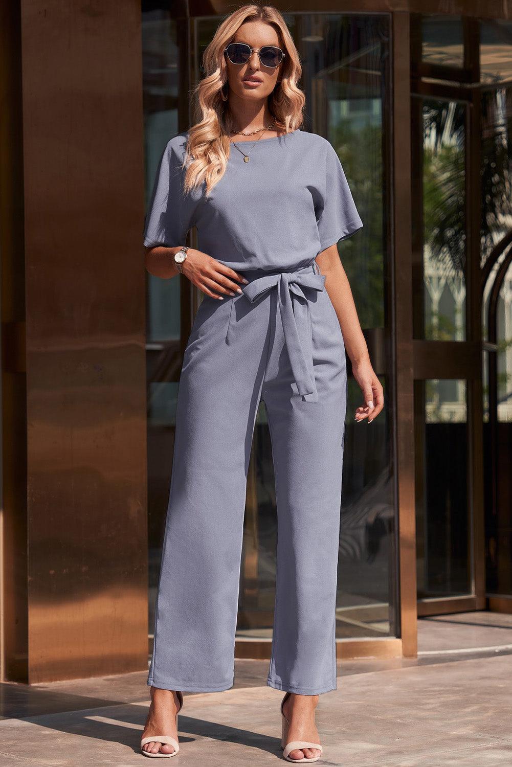 Get trendy with Full Size Tie Waist Straight Leg Jumpsuit - Jumpsuits available at Styles Code. Grab yours today!