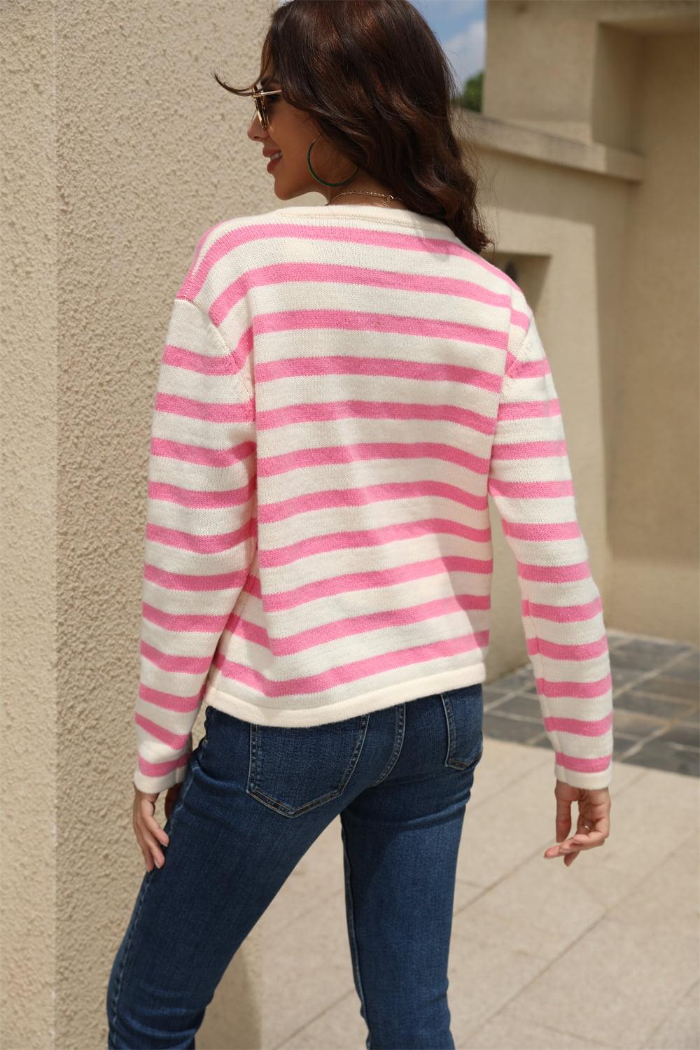 Get trendy with Striped Dropped Shoulder Cardigan - Cardigans available at Styles Code. Grab yours today!
