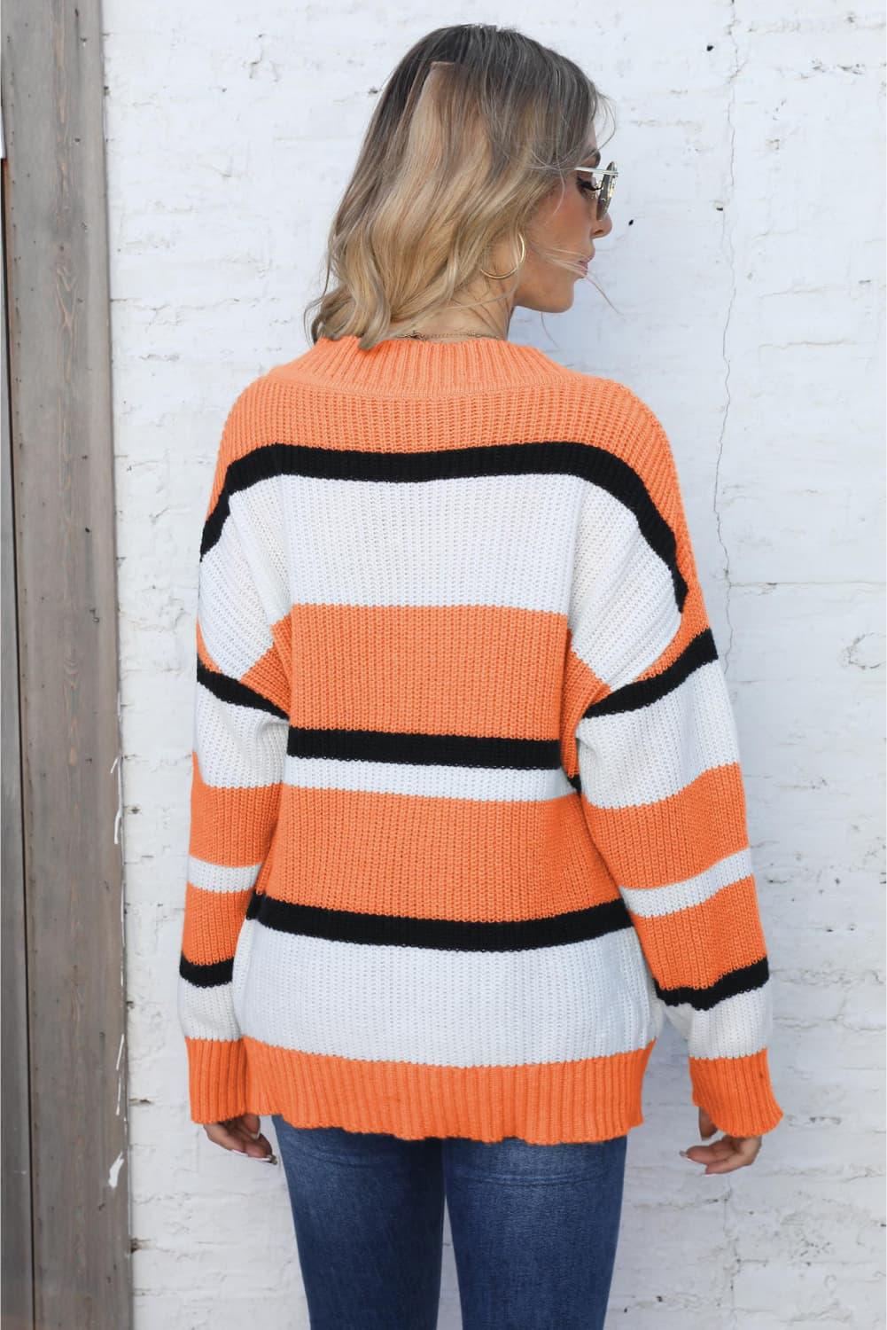 Get trendy with Color Block V-Neck Dropped Shoulder Sweater - Sweater available at Styles Code. Grab yours today!