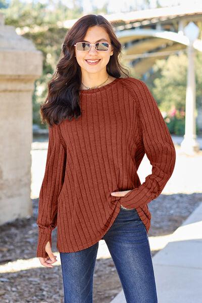Get trendy with Full Size Ribbed Round Neck Knit Top - available at Styles Code. Grab yours today!