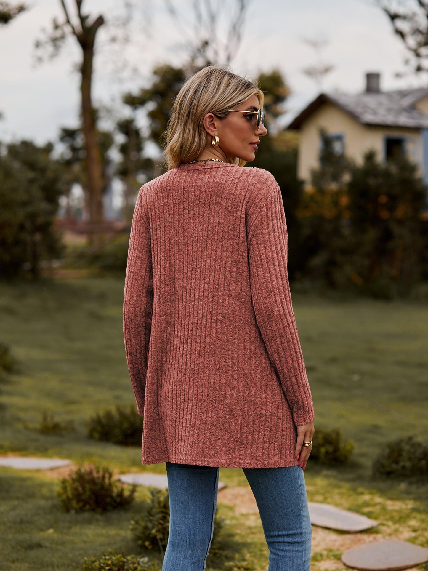 Get trendy with Ribbed Button-UP Cardigan with Pockets - Tops available at Styles Code. Grab yours today!