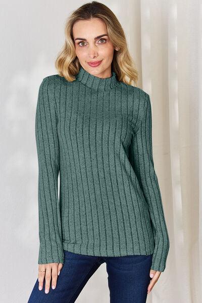 Get trendy with Full Size Ribbed Mock Neck T-Shirt - T-Shirt available at Styles Code. Grab yours today!
