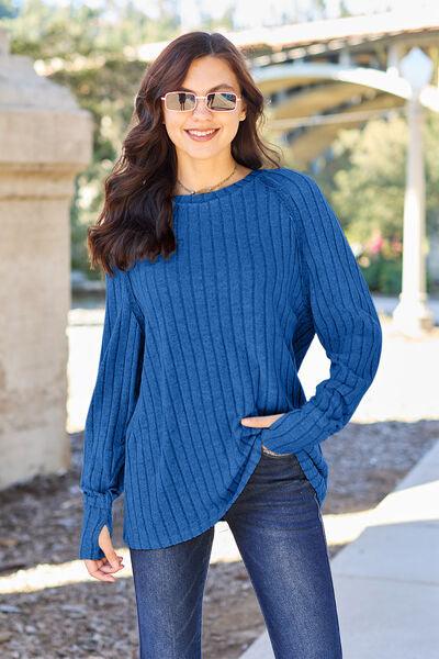 Get trendy with Full Size Ribbed Round Neck Knit Top - available at Styles Code. Grab yours today!