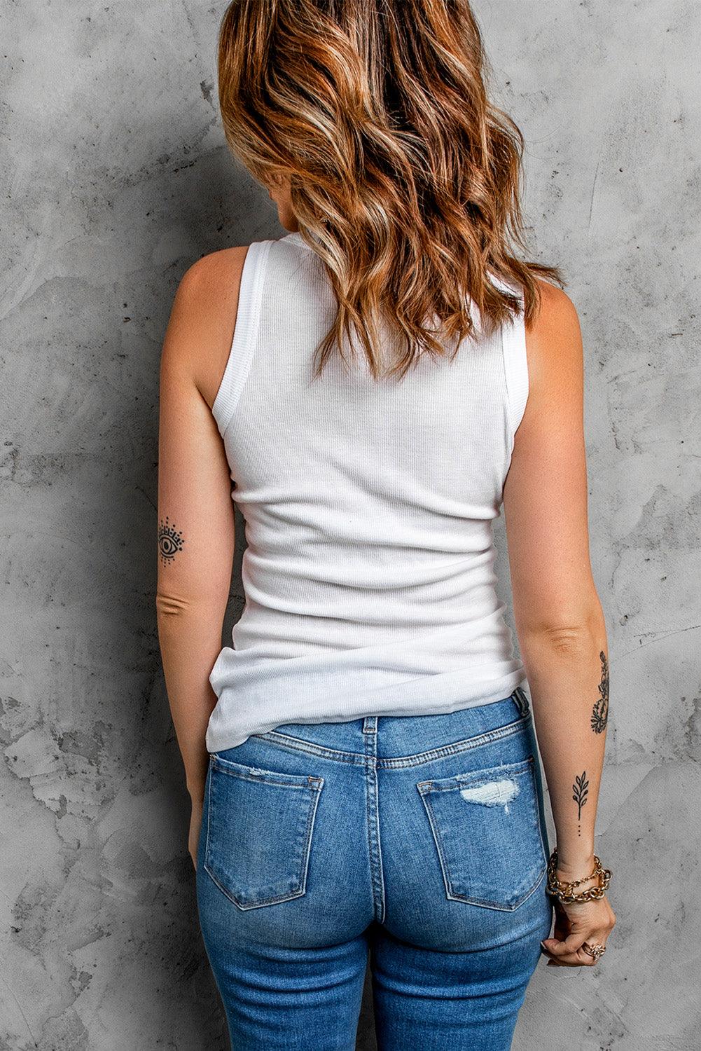 Get trendy with Round Neck Sleeveless Tank - Tops available at Styles Code. Grab yours today!