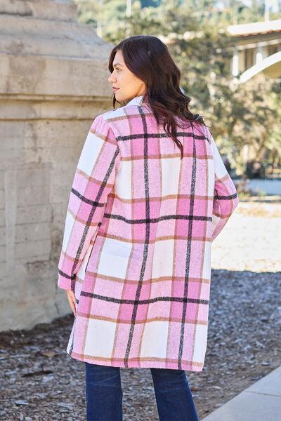 Get trendy with Full Size Plaid Button Up Coat - available at Styles Code. Grab yours today!