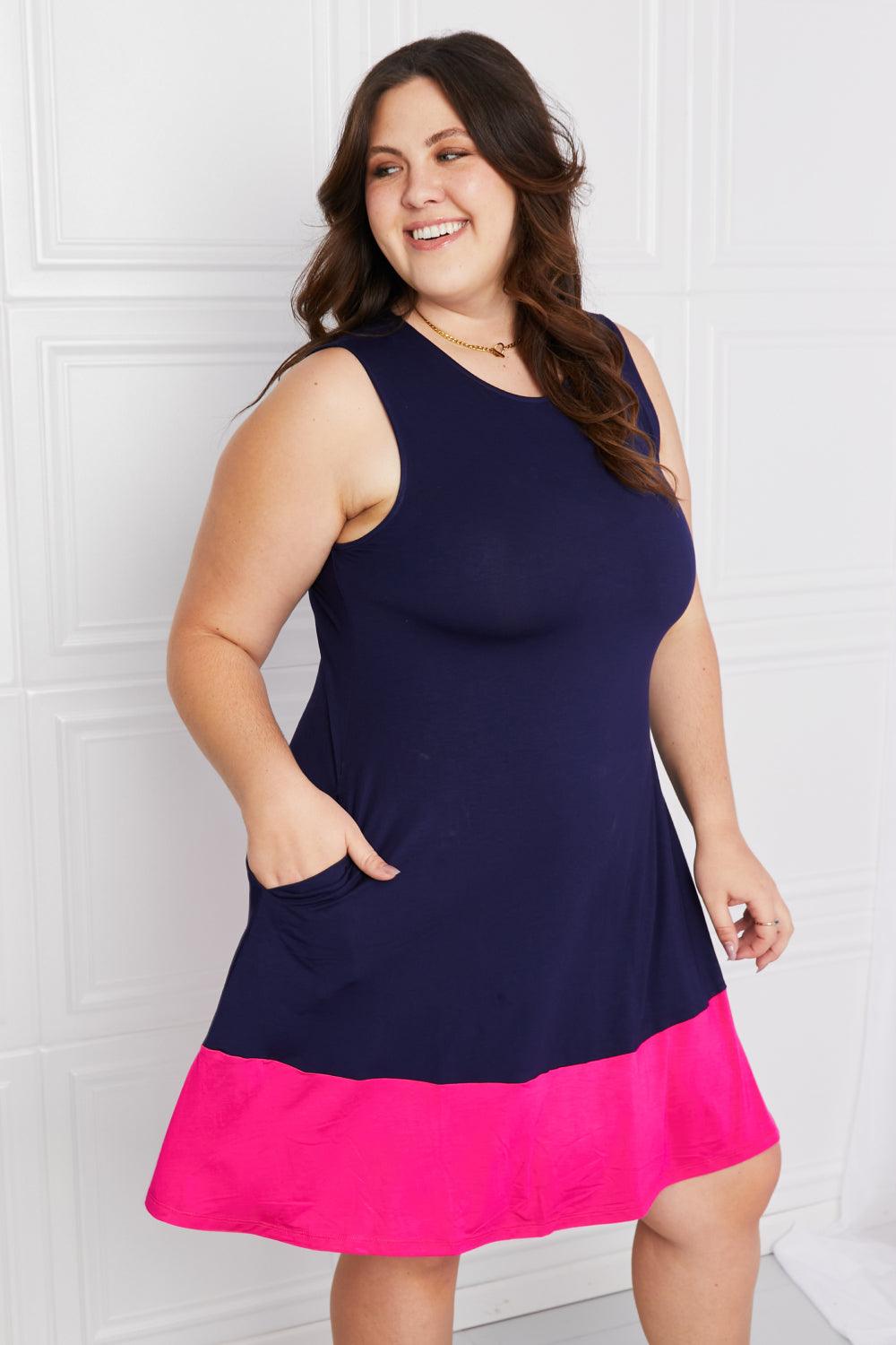Get trendy with Full Size Two-Tone Mini Dress with Pockets - available at Styles Code. Grab yours today!