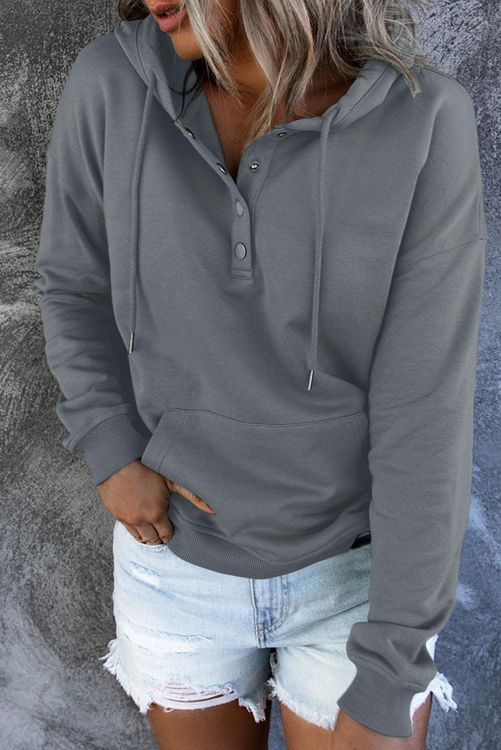 Get trendy with Dropped Shoulder Long Sleeve Hoodie with Pocket - Tops available at Styles Code. Grab yours today!