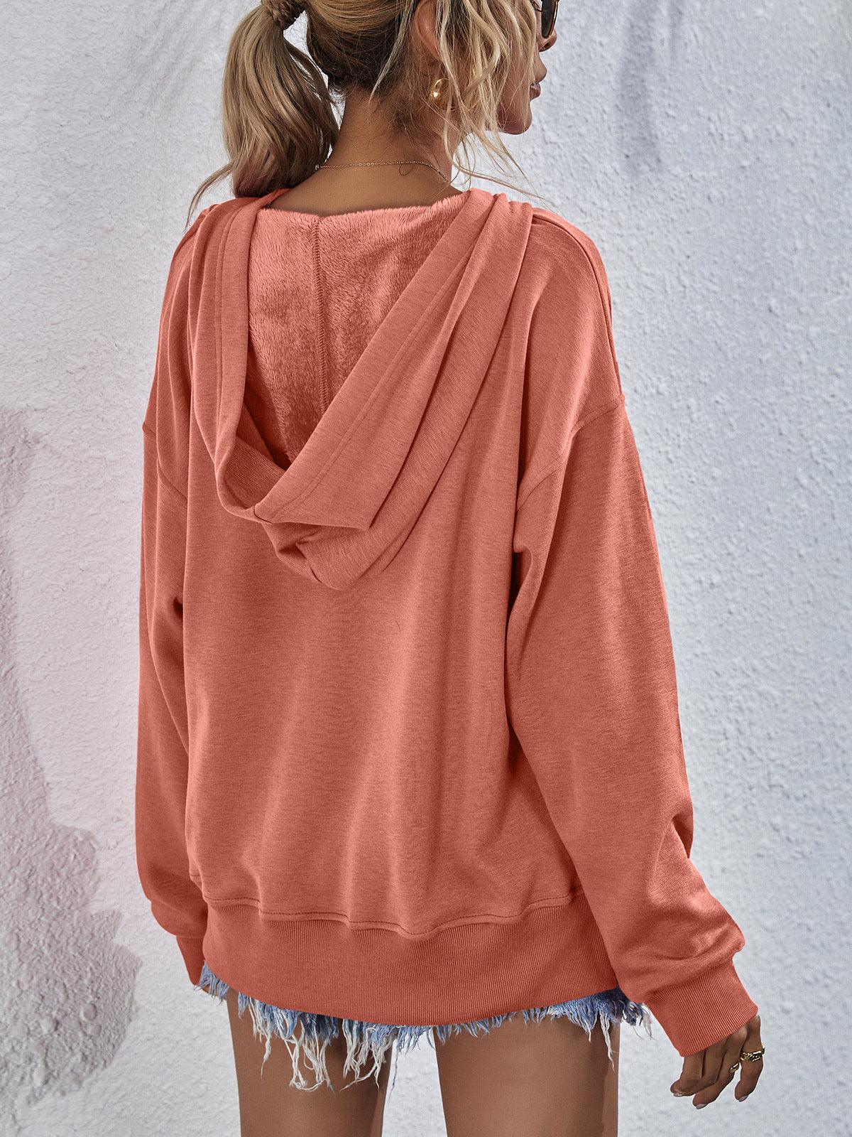 Get trendy with Dropped Shoulder Slit Hoodie - Tops available at Styles Code. Grab yours today!