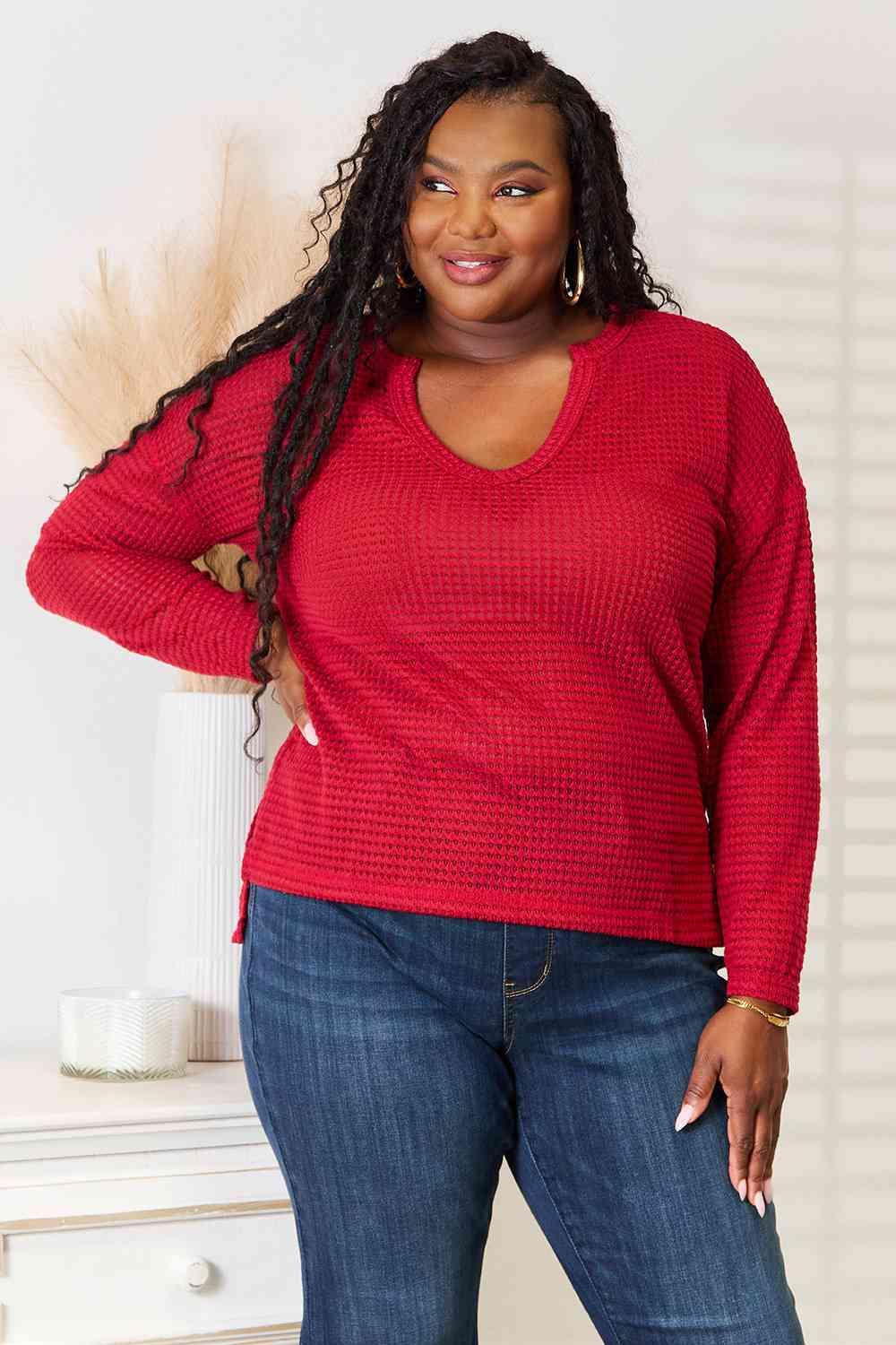Get trendy with Full Size Wide Notch Relax Top - Tops available at Styles Code. Grab yours today!