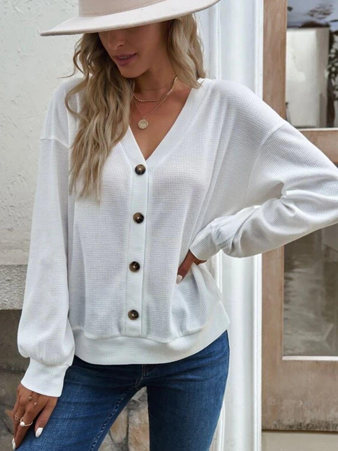 Get trendy with V-Neck Dropped Shoulder Blouse - Tops available at Styles Code. Grab yours today!