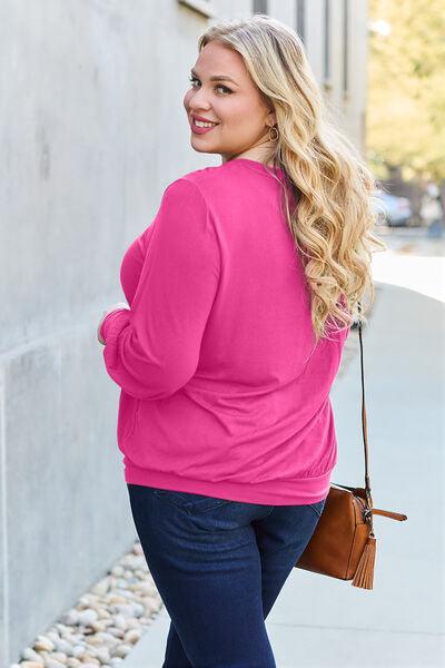 Get trendy with Full Size V-Neck Lantern Sleeve Blouse - Blouse available at Styles Code. Grab yours today!