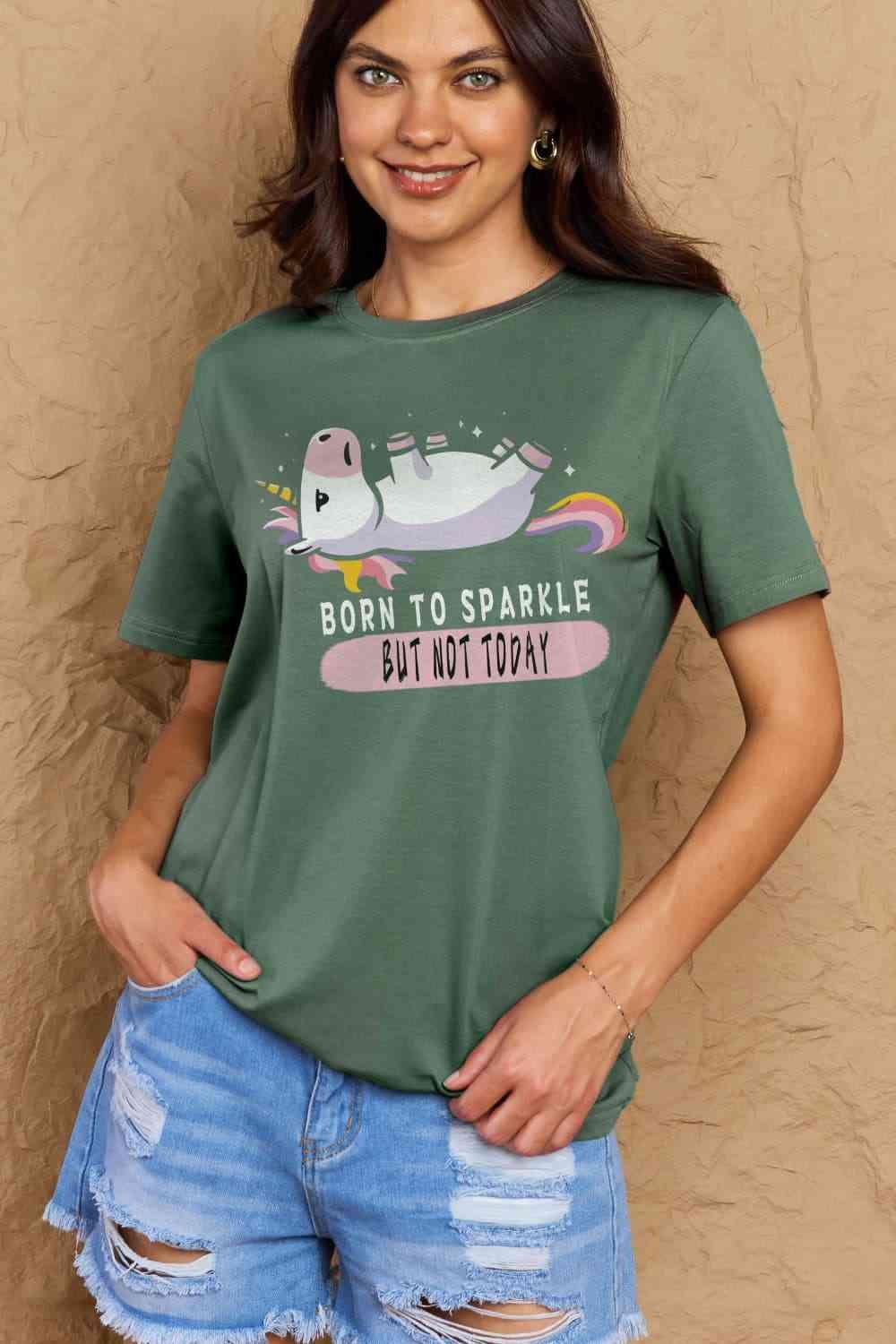 Get trendy with Full Size BORN TO SPARKLE Graphic Cotton Tee - T-Shirt available at Styles Code. Grab yours today!