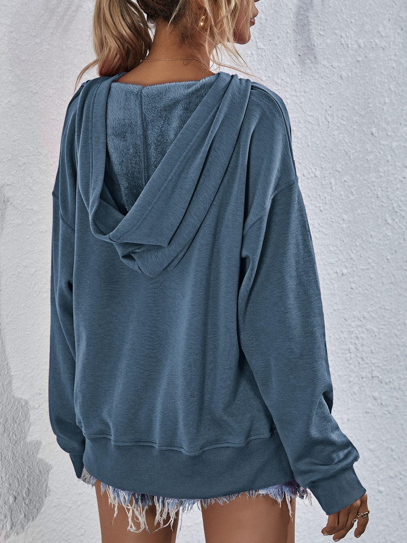 Get trendy with Dropped Shoulder Slit Hoodie - Tops available at Styles Code. Grab yours today!