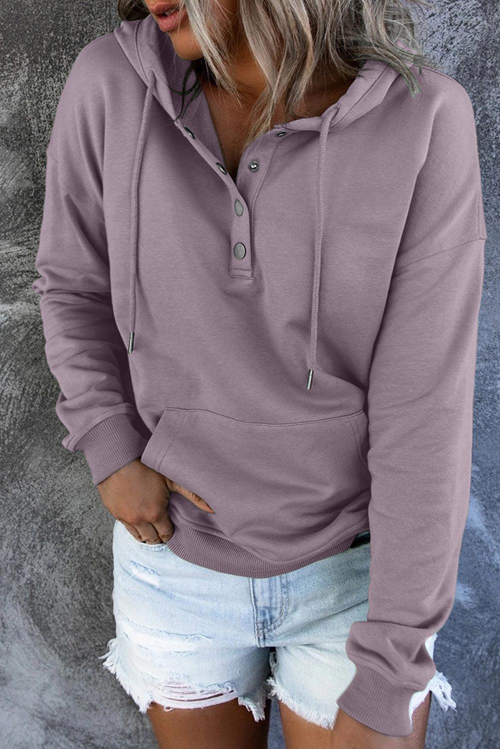 Get trendy with Dropped Shoulder Long Sleeve Hoodie with Pocket - Tops available at Styles Code. Grab yours today!